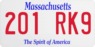 MA license plate 201RK9