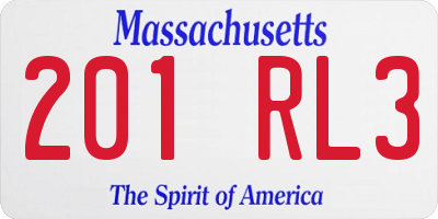 MA license plate 201RL3