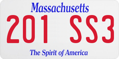 MA license plate 201SS3