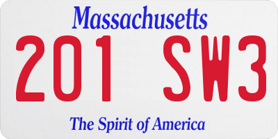 MA license plate 201SW3