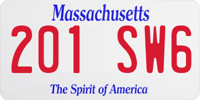 MA license plate 201SW6