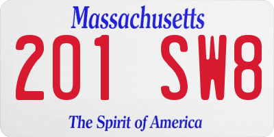 MA license plate 201SW8