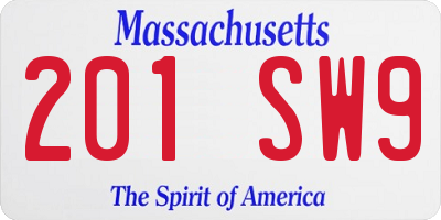 MA license plate 201SW9