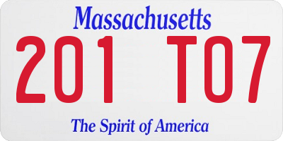 MA license plate 201TO7
