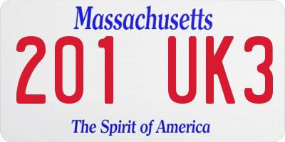 MA license plate 201UK3