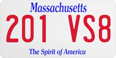 MA license plate 201VS8