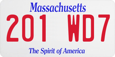 MA license plate 201WD7
