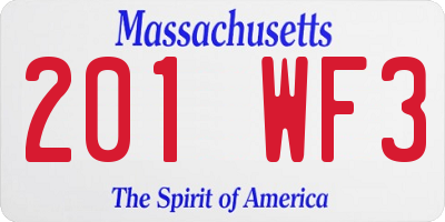 MA license plate 201WF3