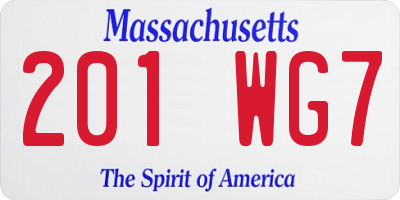 MA license plate 201WG7