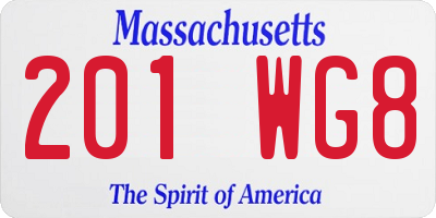 MA license plate 201WG8
