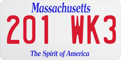 MA license plate 201WK3
