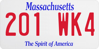 MA license plate 201WK4