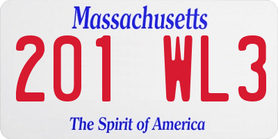 MA license plate 201WL3