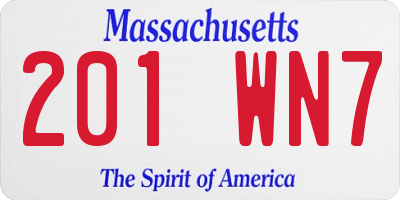 MA license plate 201WN7