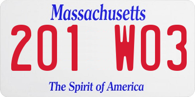 MA license plate 201WO3