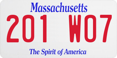 MA license plate 201WO7