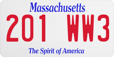 MA license plate 201WW3