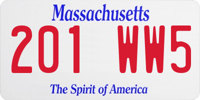 MA license plate 201WW5