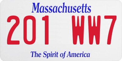 MA license plate 201WW7