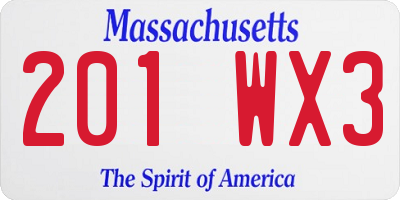 MA license plate 201WX3