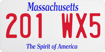 MA license plate 201WX5