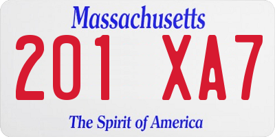 MA license plate 201XA7