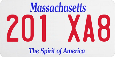 MA license plate 201XA8