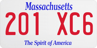 MA license plate 201XC6