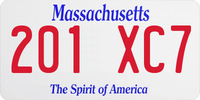 MA license plate 201XC7