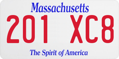 MA license plate 201XC8