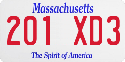 MA license plate 201XD3
