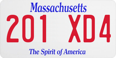 MA license plate 201XD4