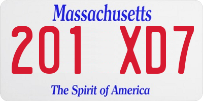 MA license plate 201XD7