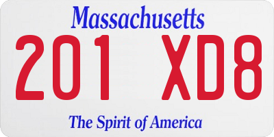 MA license plate 201XD8
