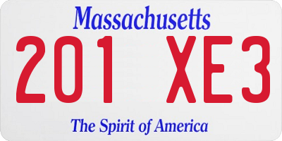 MA license plate 201XE3