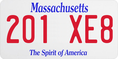 MA license plate 201XE8