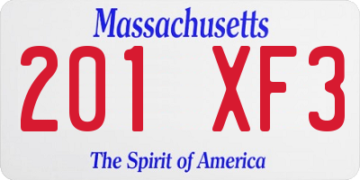 MA license plate 201XF3