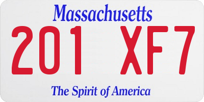 MA license plate 201XF7