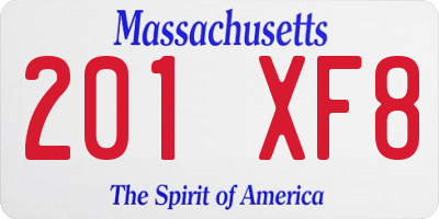 MA license plate 201XF8