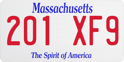 MA license plate 201XF9