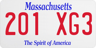 MA license plate 201XG3
