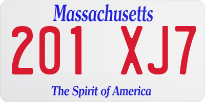 MA license plate 201XJ7
