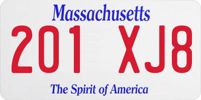 MA license plate 201XJ8