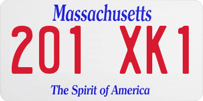 MA license plate 201XK1