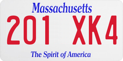 MA license plate 201XK4
