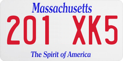 MA license plate 201XK5