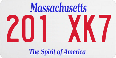 MA license plate 201XK7