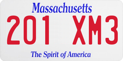MA license plate 201XM3