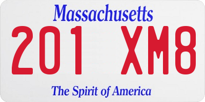MA license plate 201XM8