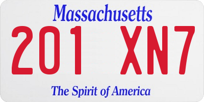 MA license plate 201XN7